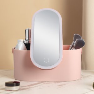 LED Lighted Travel Makeup Box with Mirror and Cosmetics Organizer